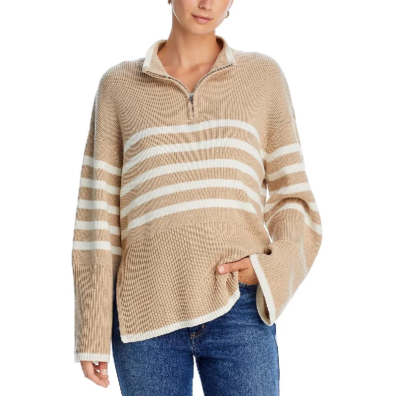 Tessa Womens 1/4 Zip Striped Pullover Sweater