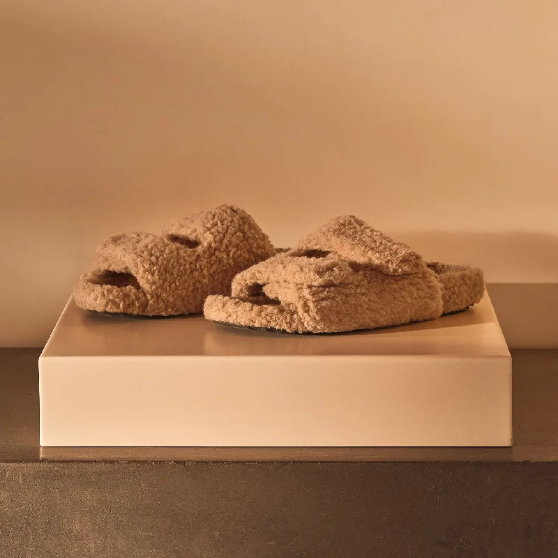 Everyday Style Women's Double Strap Shearling Slide - Taupe