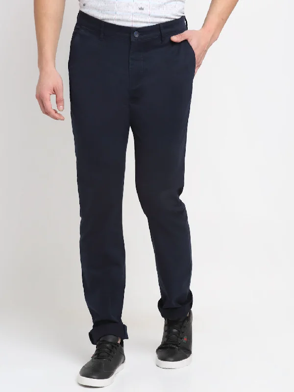 Easygoing Style Men's Casual Flat front Navy Blue  Trousers