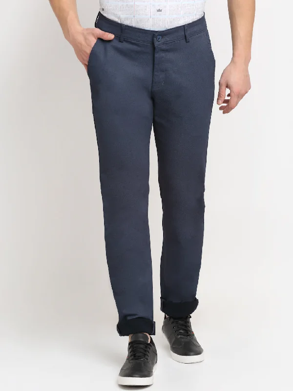 Cozy Fashions Men's Casual Flat front Navy Blue  Trousers