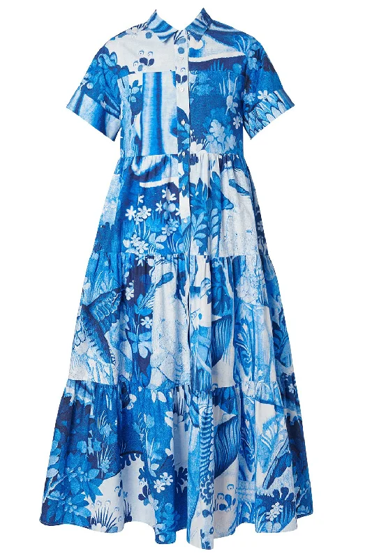 Cozy Shirts Tiered Hem Midi Shirt Dress
