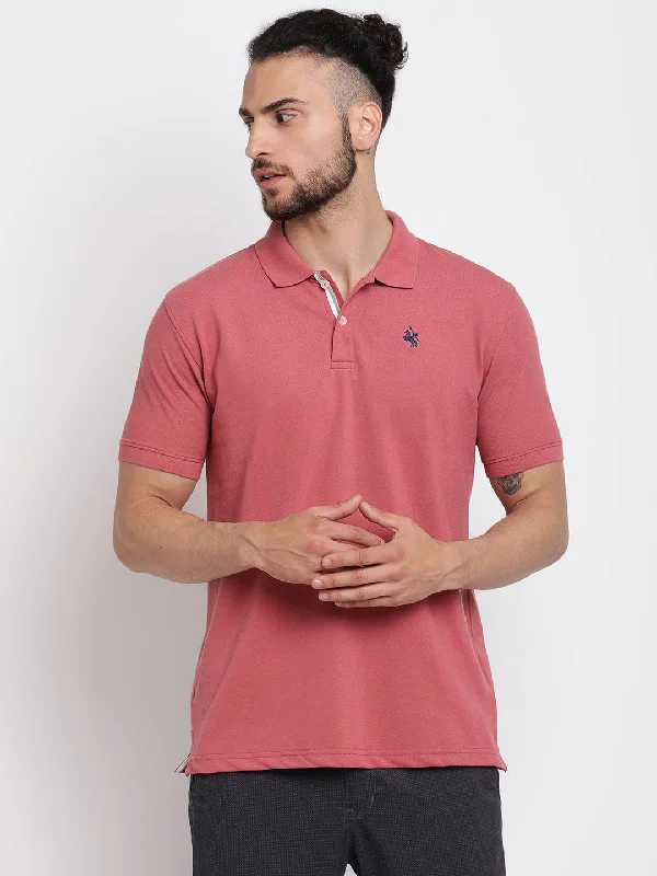 High-end Fabrics Men's Dusty Pink Polo neck Half Sleeve T-Shirt