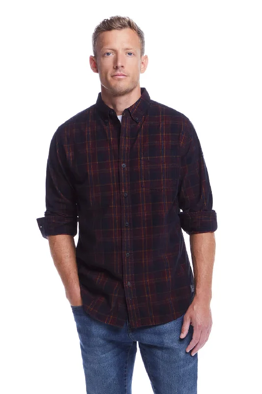 Weatherproof Vintage Plaid Corduroy Button Down Shirt for Men in Burgundy | F2485652GK-BURGANDY