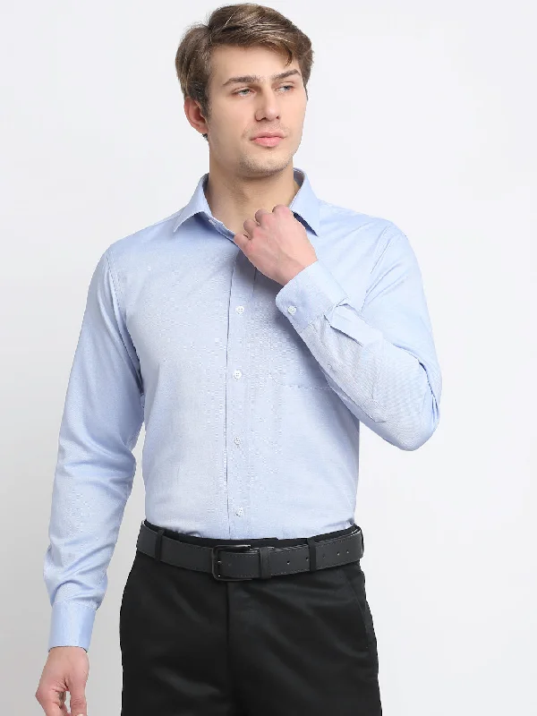 Warm Layers Men's Sky Blue Formal Self Textured Full Sleeve Shirt