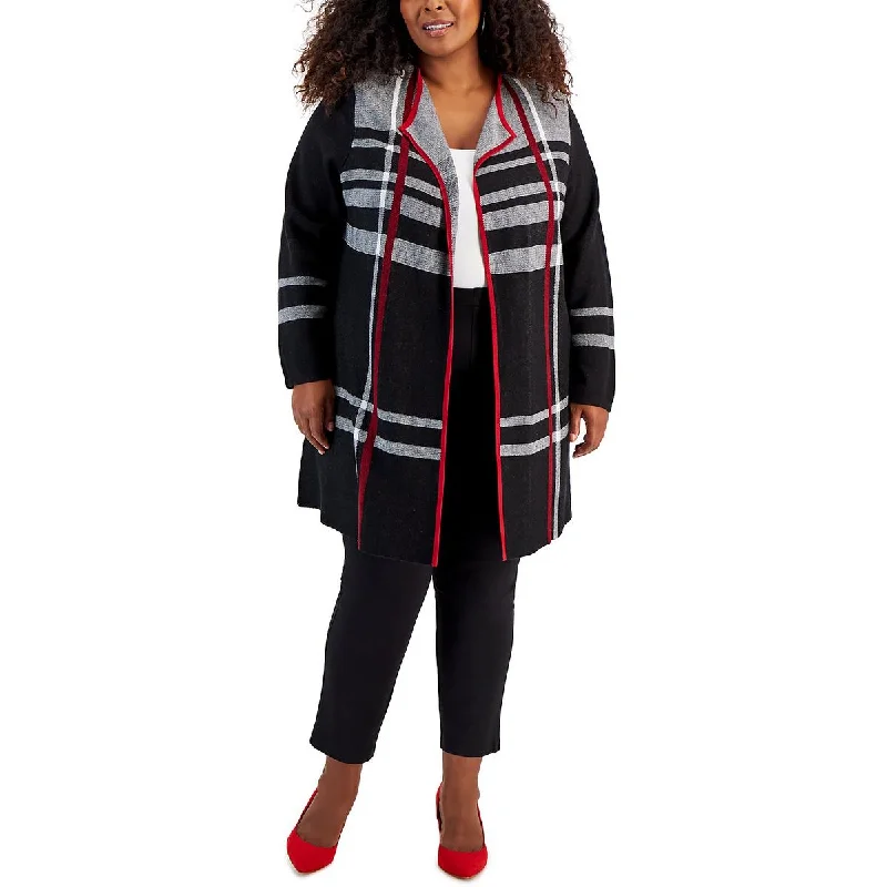 Cozy Fit Wear Plus Womens Checkered Cotton Cardigan Sweater