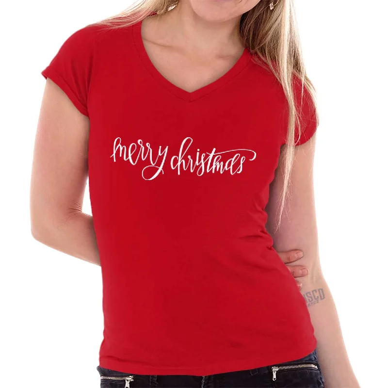 Casual Fit Merry Christmas Junior Fit V-Neck T-Shirt