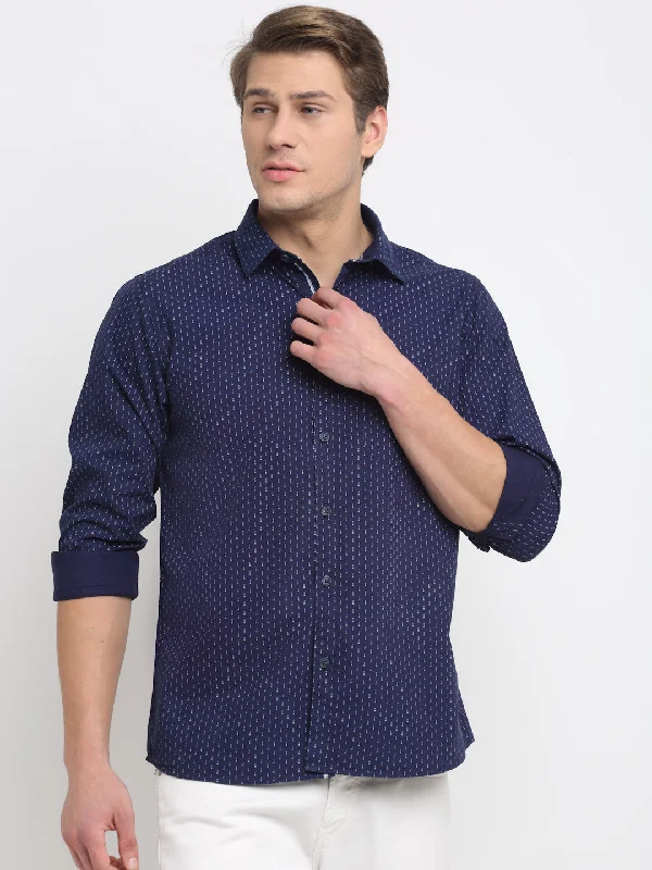 Denim Design Men Cotton Printed Navy Blue Full Sleeve Casual Shirt for Men with Pocket Denim Design Men Cotton Printed Navy Blue Full Sleeve Casual Shirt for Men with Pocket
