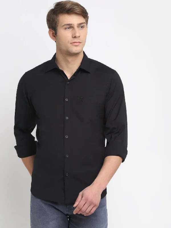Cozy Chic Men's Black Casual Plain Stretch Full Sleeve Shirt