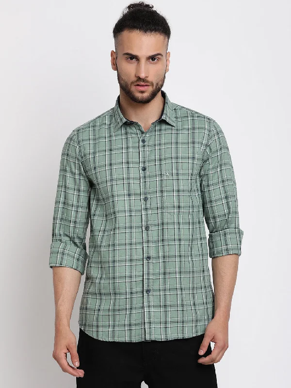 Playful Style Men's Light Green Casual Medium Checks Full Sleeve Shirt