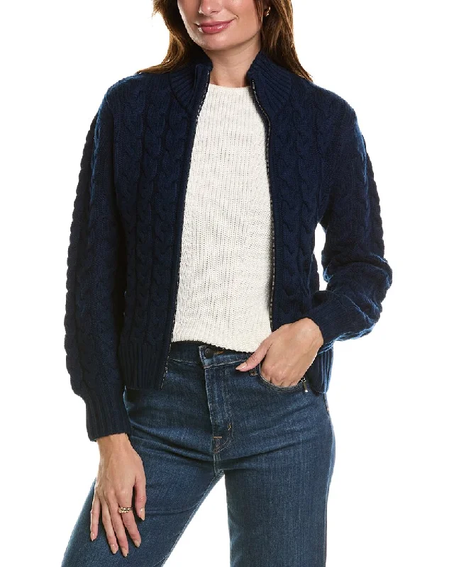 Cozy Apparel Forte Cashmere Cable Zip Mock Wool & Cashmere-Blend Cardigan