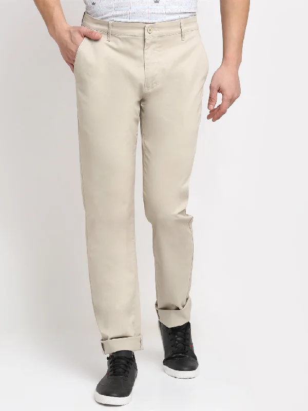 Effortless Comfort Men's Casual Flat front Beige  Trousers