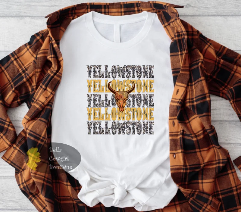 Sporty Comfort Leopard Steer Skull Yellowstone Western T-Shirt