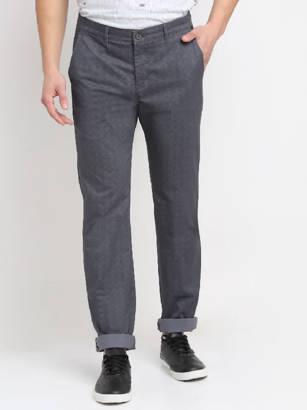 Hooded design Men's Casual Flat front Grey Checks Trousers