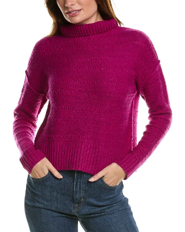 Multifunctional Style Forte Cashmere Crop Textured Mock Neck Wool & Cashmere-Blend Sweater