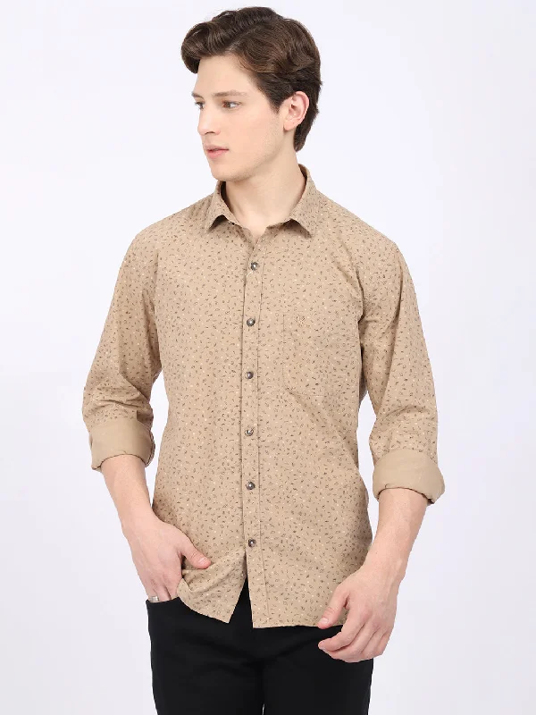 Men's Khaki Casual Ditsy Print Full Sleeve Shirt