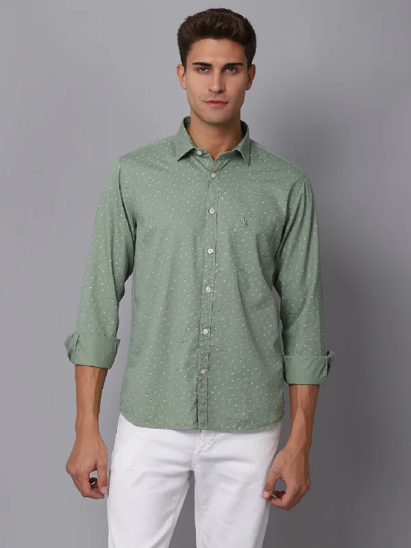 Men's Light Green Casual Ditsy Print Full Sleeve Shirt