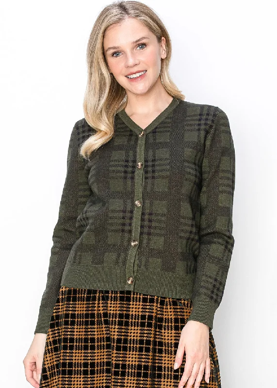 Classic Olive Plaid Cardigan