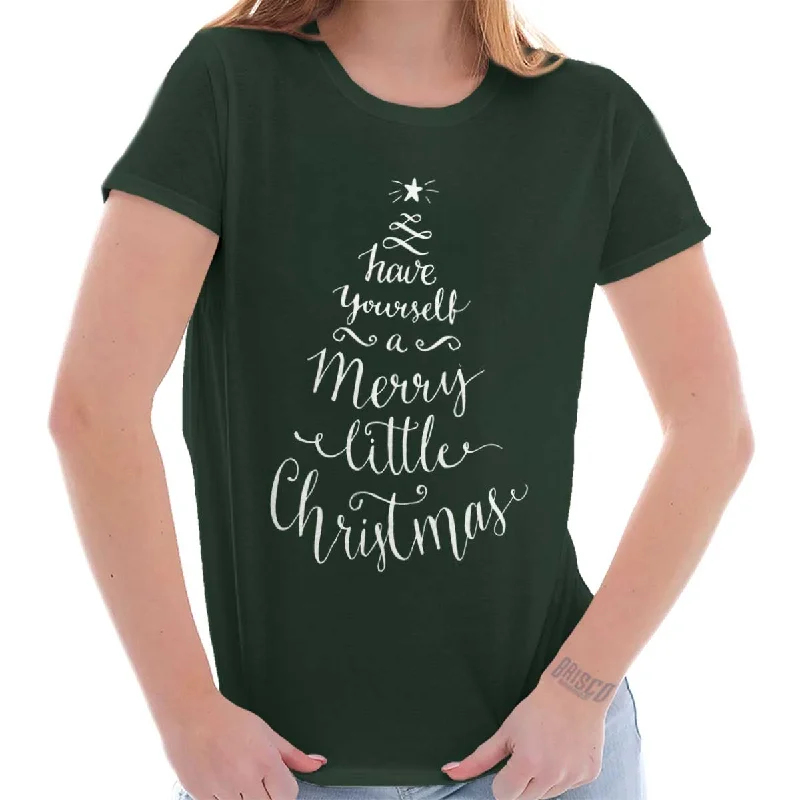 Slightly Flared Design Merry Little Christmas Ladies T Shirt