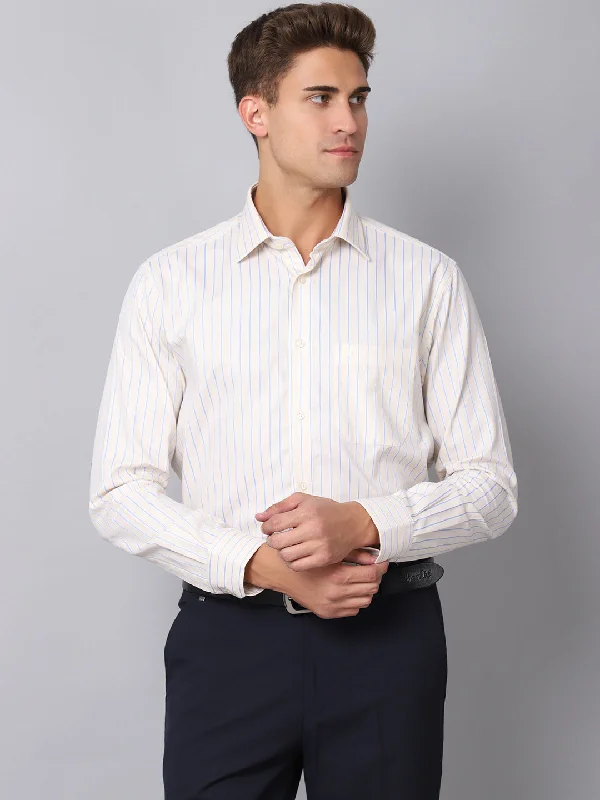 Men's Light Yellow Formal Thin Stripe Full Sleeve Shirt