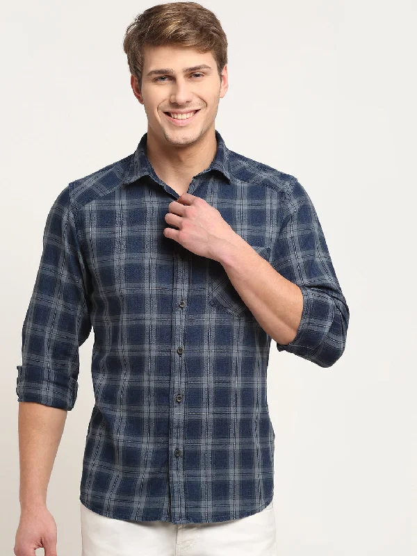 Bright Colors Men Cotton Checkered Navy Blue Full Sleeve Casual Shirt for Men with Pocket Bright Colors Men Cotton Checkered Navy Blue Full Sleeve Casual Shirt for Men with Pocket