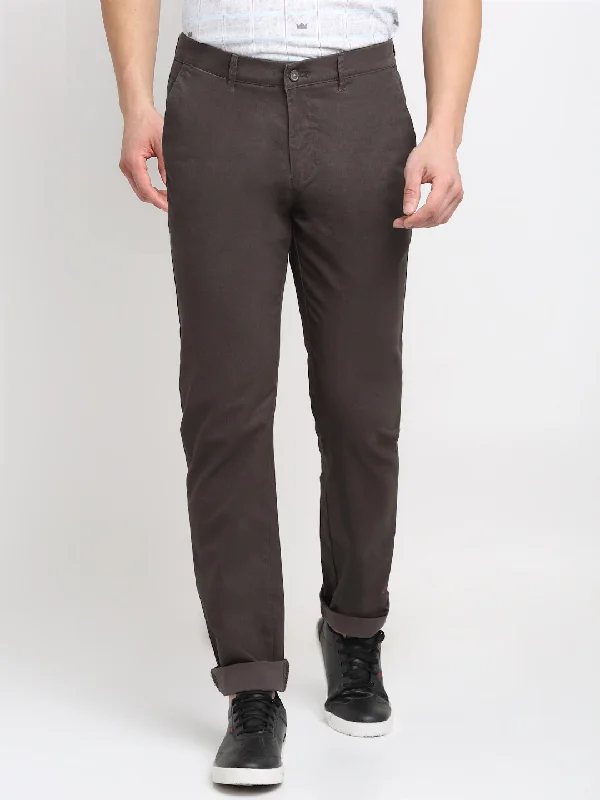 Casual Elegance Men's Casual Flat front Dark Brown Checks Trousers