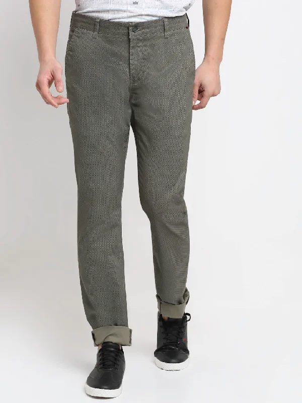 Elegant Comfort Men's Casual Flat front Olive Green  Trousers