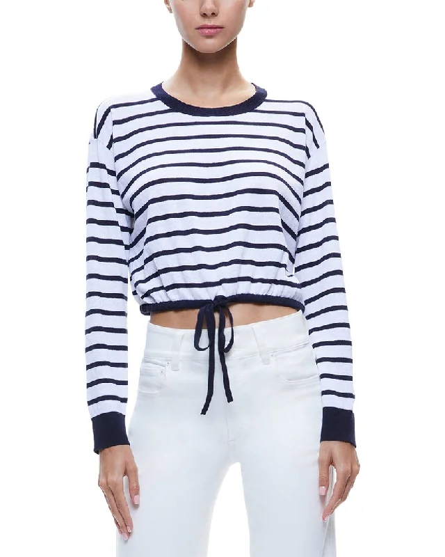 Comfortable Tops Alice + Olivia Bernetta Cropped Drawstring Linen-Blend Pullover