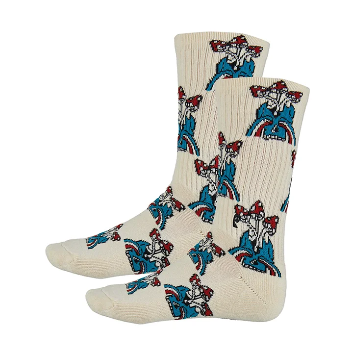 Elegant And Casual Psockadelic Trippin Skull Socks - Cream
