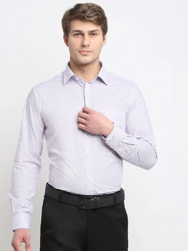 Soft Textures Men's Light Purple Formal Geometric Print Full Sleeve Shirt