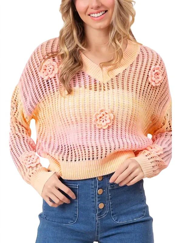 Celebrity Must-have Ombre Crochet Sweater In Peach,blush