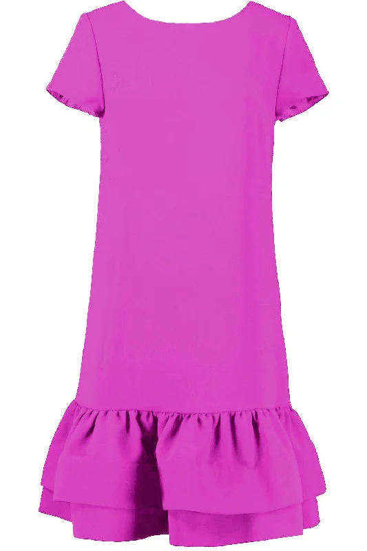 Boat Neck Ruffle Hem Dress - Magenta