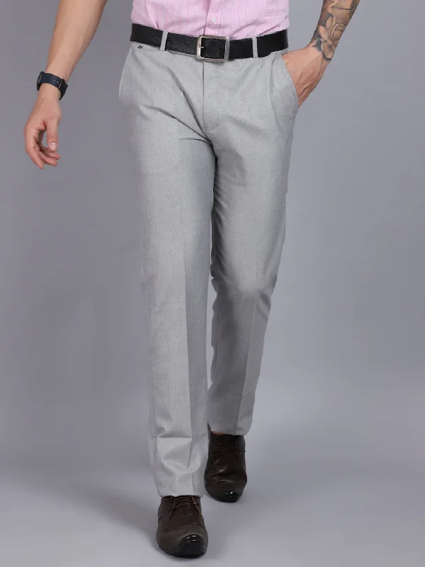 Men's Formal Flat front Light Grey  Trousers