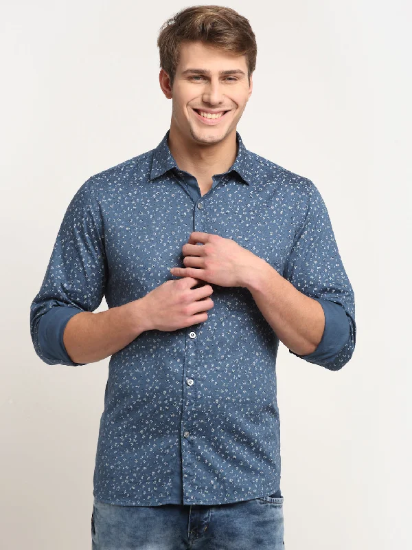 Spring Fashion Men Cotton Printed Blue Full Sleeve Casual Shirt for Men with Pocket Spring Fashion Men Cotton Printed Blue Full Sleeve Casual Shirt for Men with Pocket