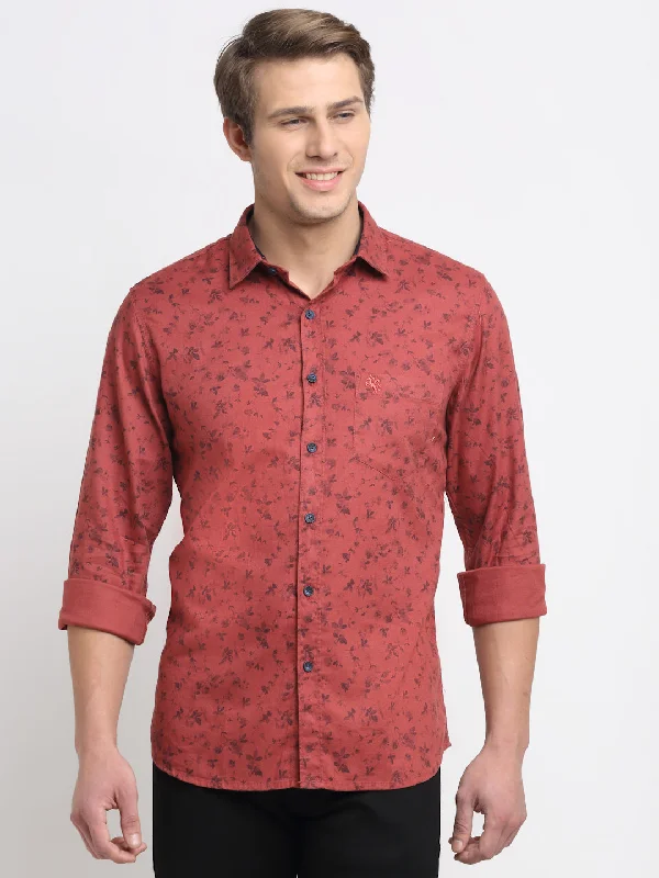 Casual And Casual Men Cotton Printed Red Full Sleeve Casual Shirt for Men with Pocket