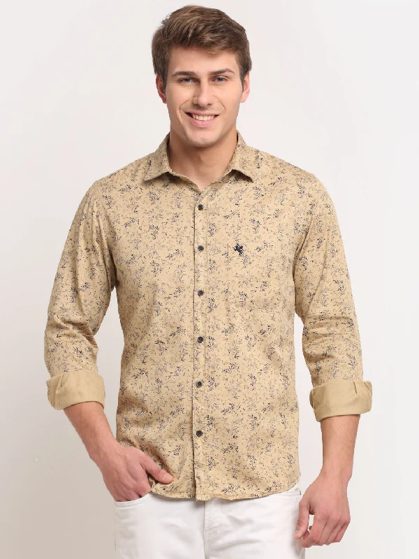 Comfy Pants Men Cotton Printed Khaki Full Sleeve Casual Shirt for Men with Pocket