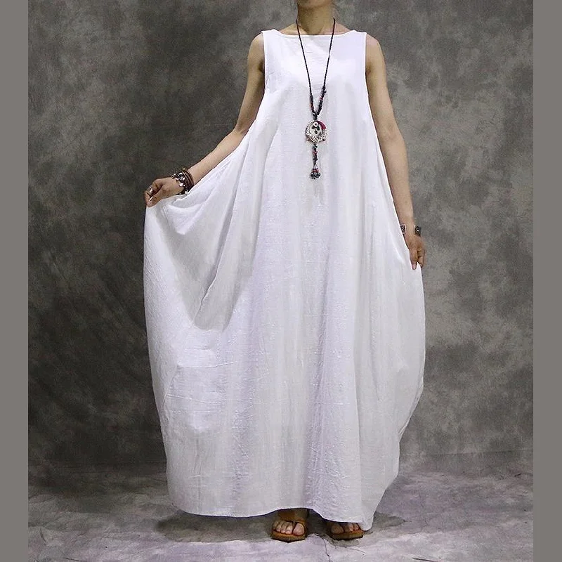 Modern City Modern O Neck Cotton Linen Outfit Boutique Photography White Traveling Dress Summer