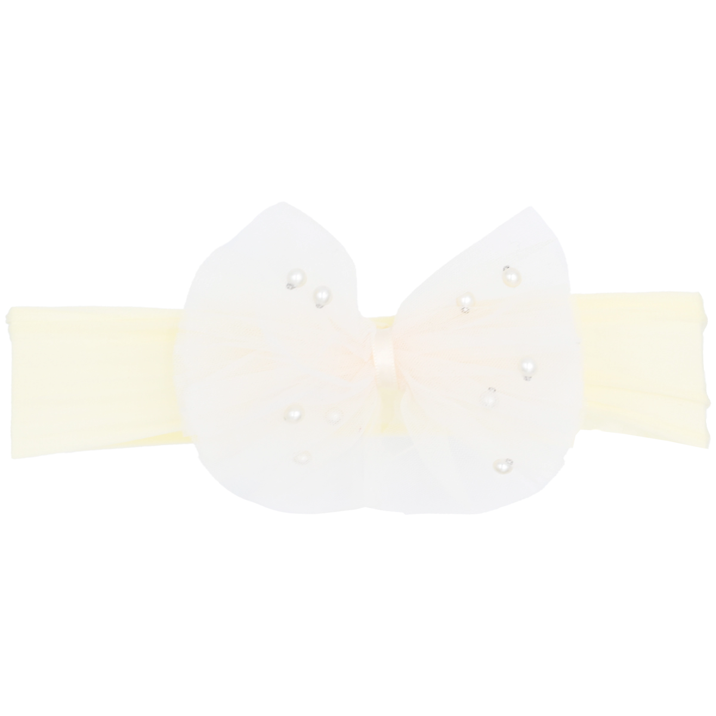 British Style Yellow Tulle Pearl Ribbon Headband