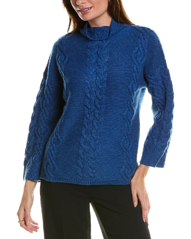 European Plan Forte Cashmere Placed Cable Funnel Neck Wool & Cashmere-Blend Sweater