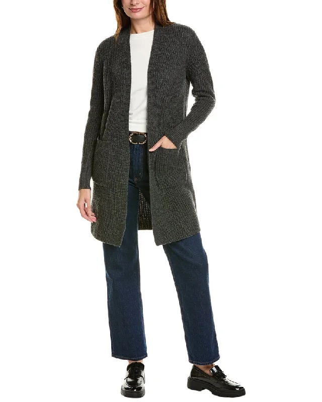Simple Style Forte Cashmere Rib Long Wool & Cashmere-Blend Cardigan