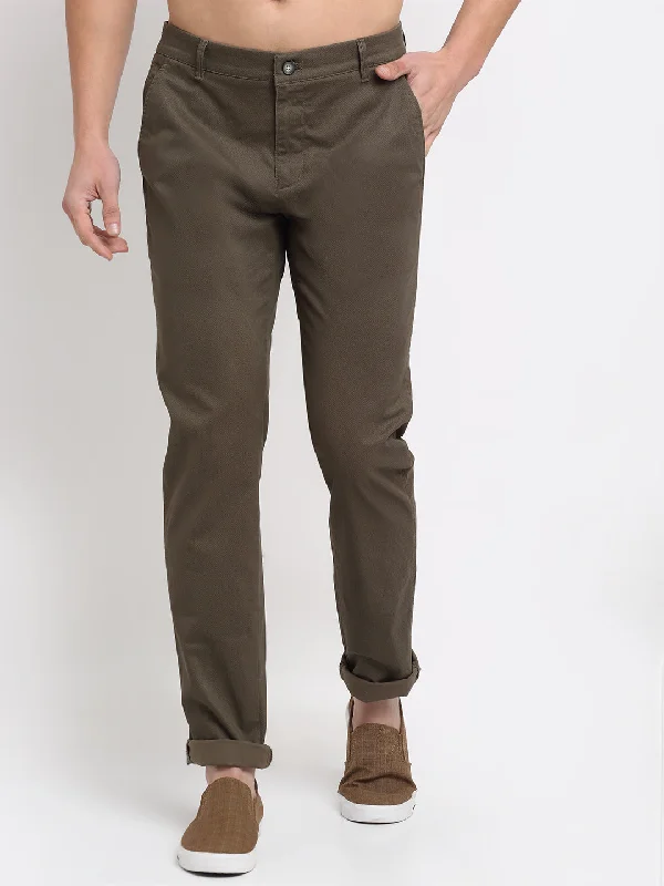 Sporty Wear Men's Casual Flat front Olive Green  Trousers