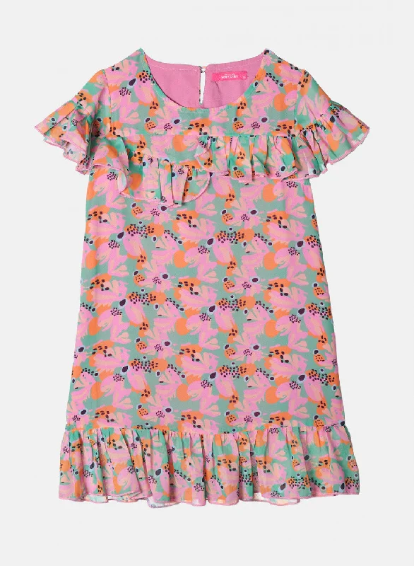 Wandering freely Girls Multi Color Printed Dress