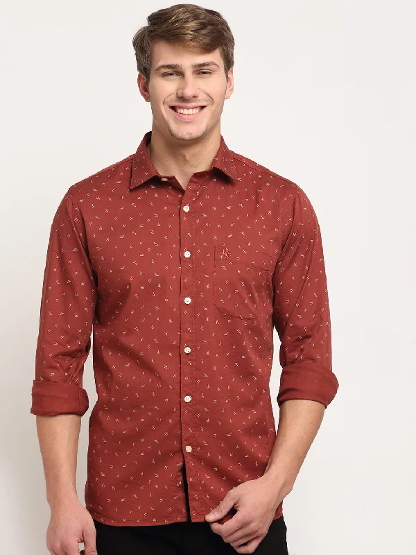 Exquisite Fabrics Men Cotton Printed Maroon Full Sleeve Casual Shirt for Men with Pocket Exquisite Fabrics Men Cotton Printed Maroon Full Sleeve Casual Shirt for Men with Pocket
