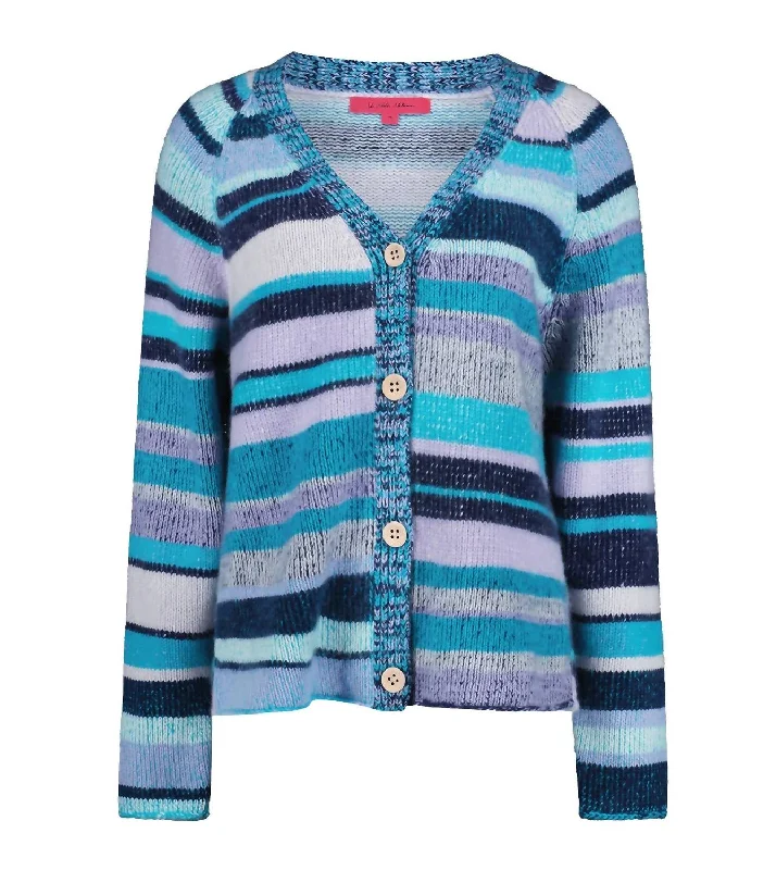 Knitted Design Women's Stripe Super Soft Cardigan In Blue Multi