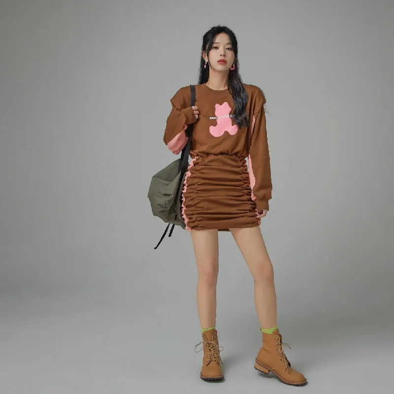 Cozy Look Teddy Bear Chuu Color Pleated Dress