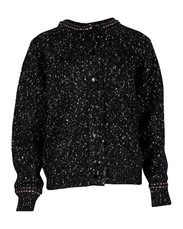 Elegant And Simple Chanel Buttoned Cardigan in Black Wool