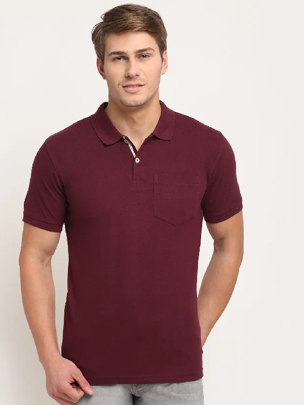 Feminine Charm Men's Wine  Polo neck Half Sleeve T-Shirt