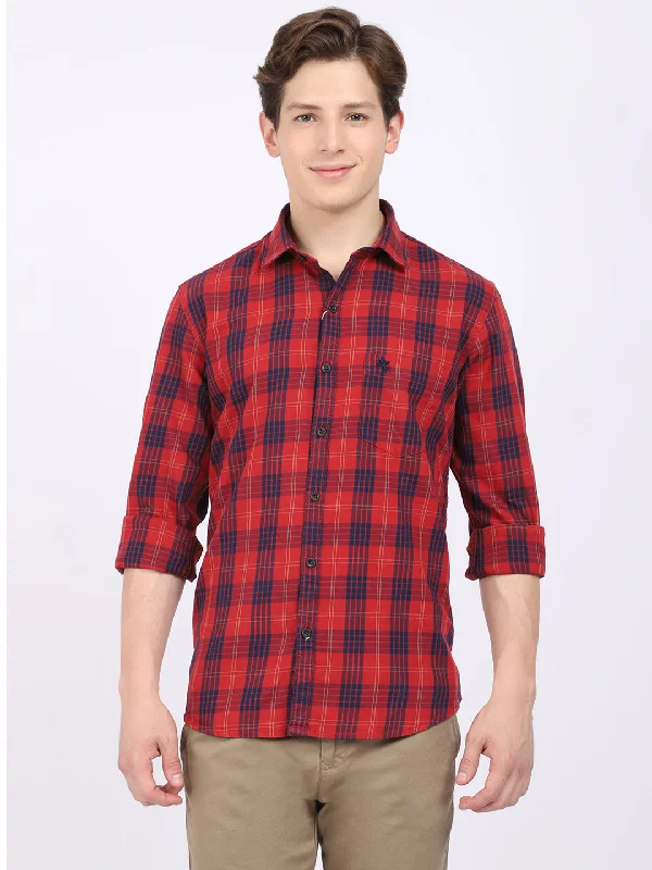 Men's Red Casual Big Checks Full Sleeve Shirt