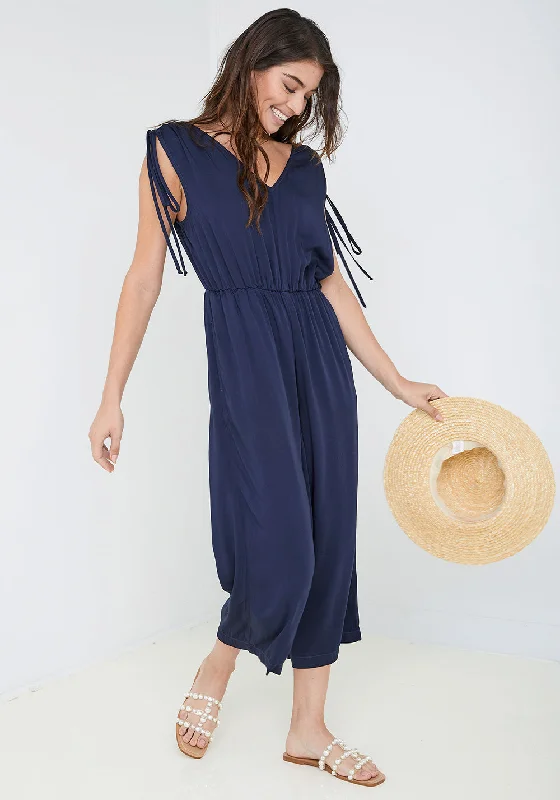 Comfortable Lifestyle Sleeveless Gathered Shoulder Jumpsuit