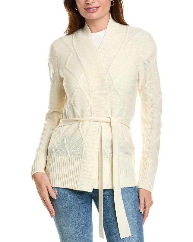 Fresh Wear Forte Cashmere Belted Cable Wool & Cashmere-Blend Cardigan