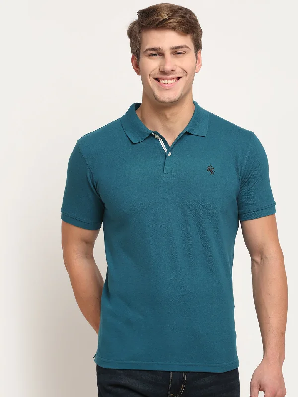 New Autumn And Winter Styles Men's Teal Blue Polo neck Half Sleeve T-Shirt